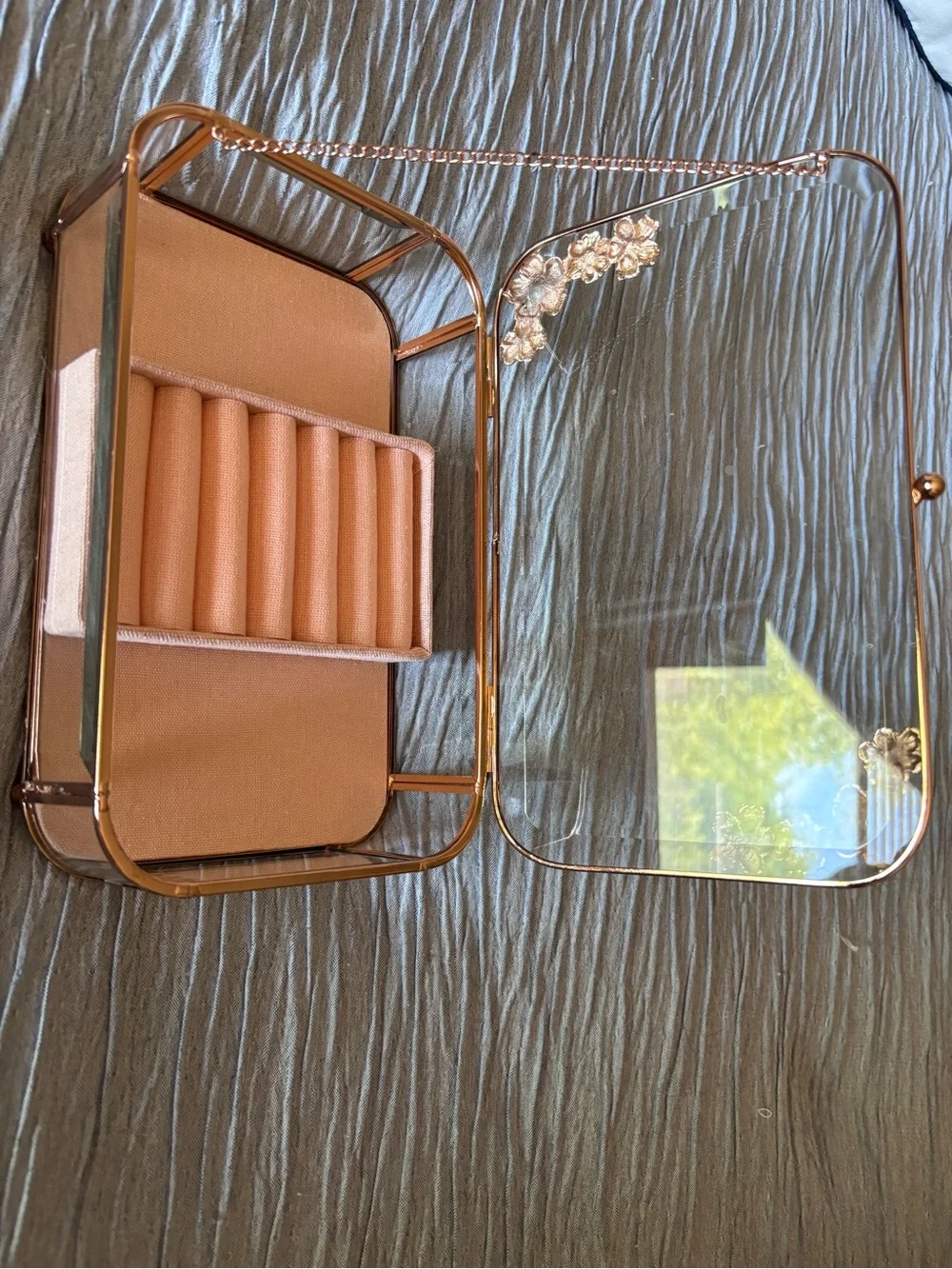 Rose Gold Floral Glass Jewelry Display Tray